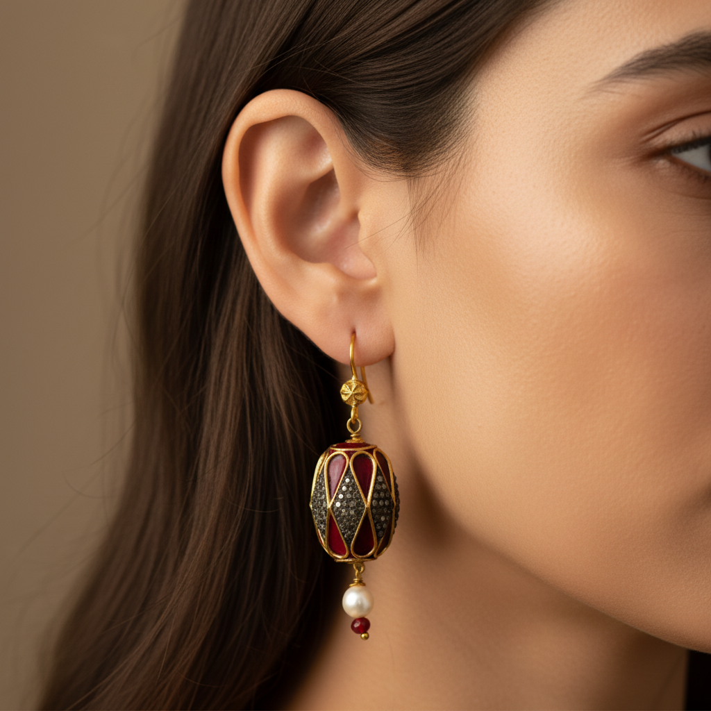 Ornate Red Pearl Earrings