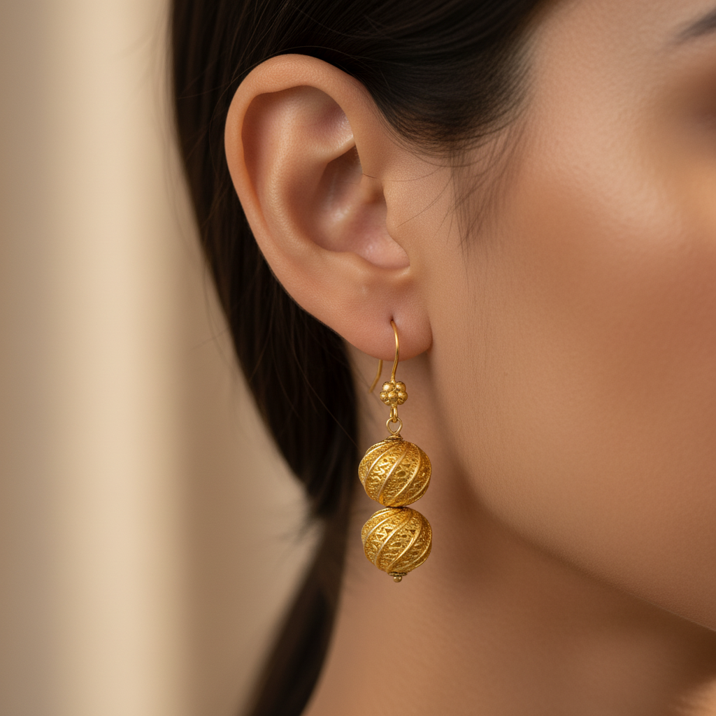 Golden Dangle Ball Earrings