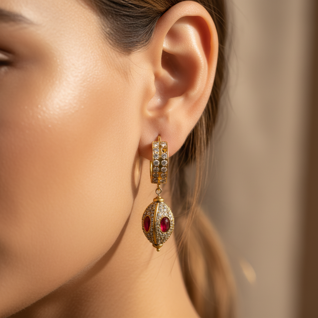Gold Ruby Drop Earrings