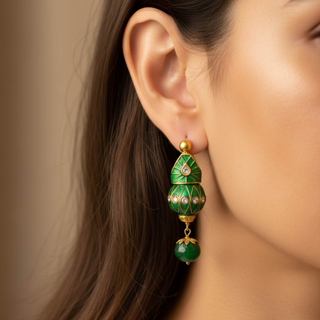 Green Enamel Drop Earrings