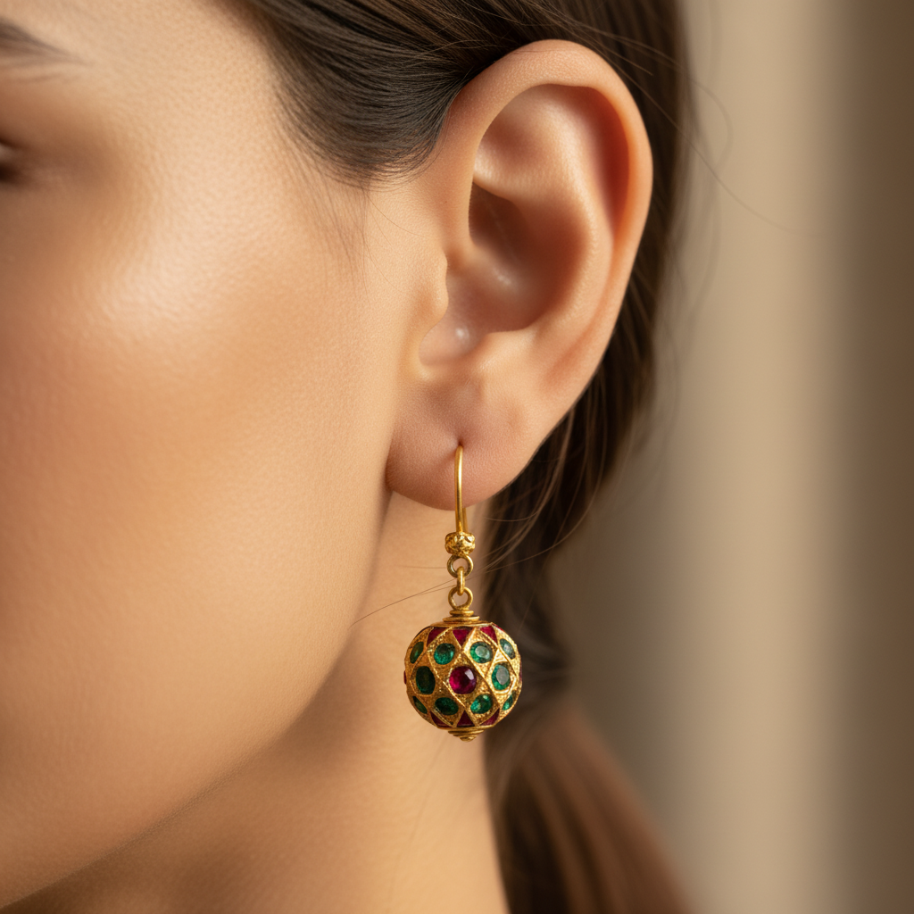 Golden Enamel Ball Earrings