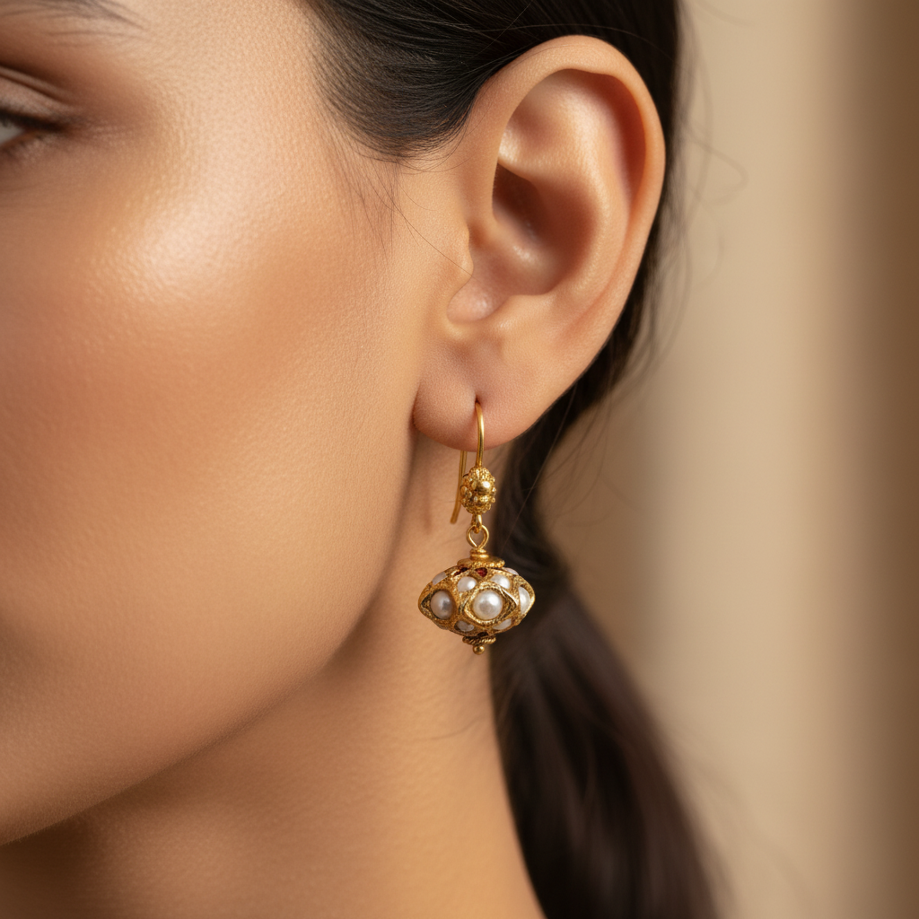 Golden Pearl Drop Earrings