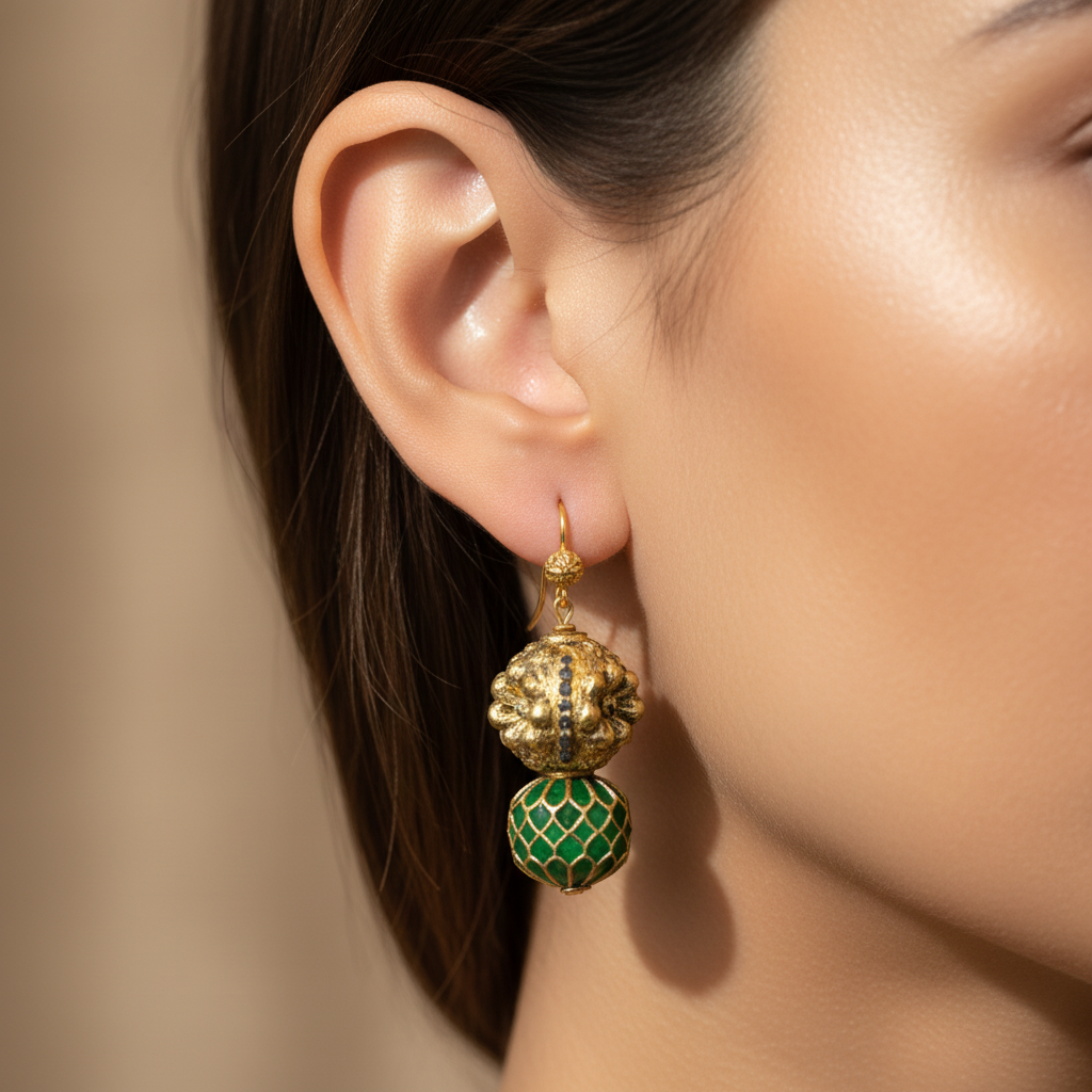 Gold Green Beaded Earrings