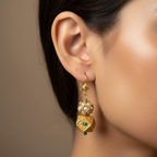 Gold Pearl Emerald Earrings