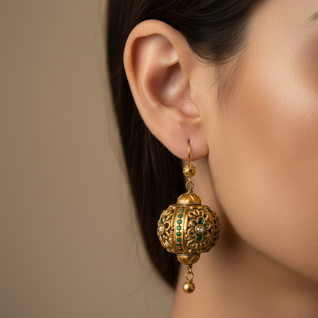 Ornate Gold Lantern Earrings
