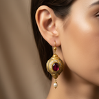 Antique Gold Ruby Pearl Earrings