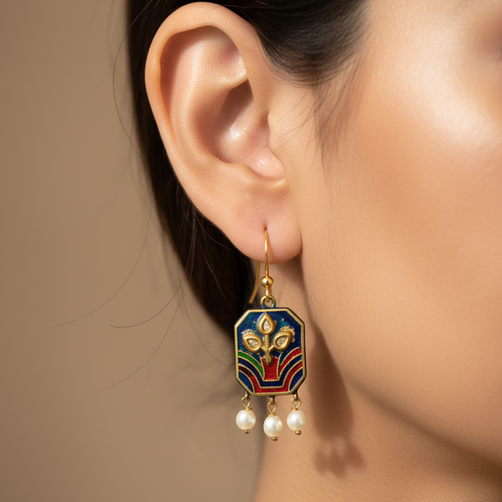 Meenakari Pearl Drop Earrings