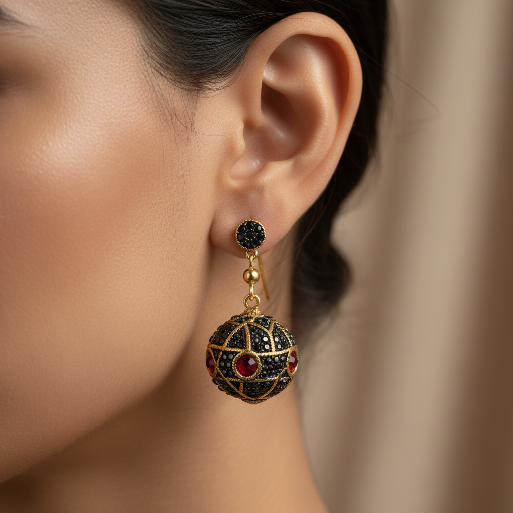 Ornate Red Gold Earrings