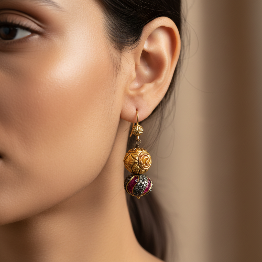 Golden Ruby Drop Earrings