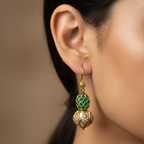 Emerald Bead Gold Earrings
