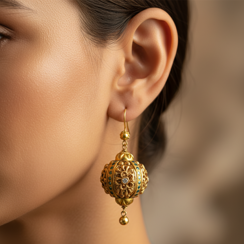 Gold Lantern Dangle Earrings