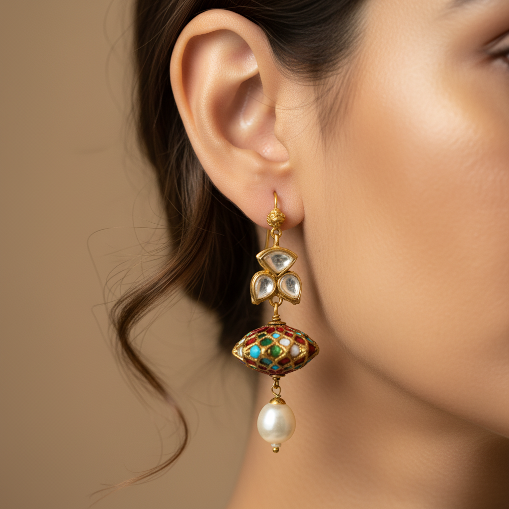 Pearl Enamel Drop Earrings