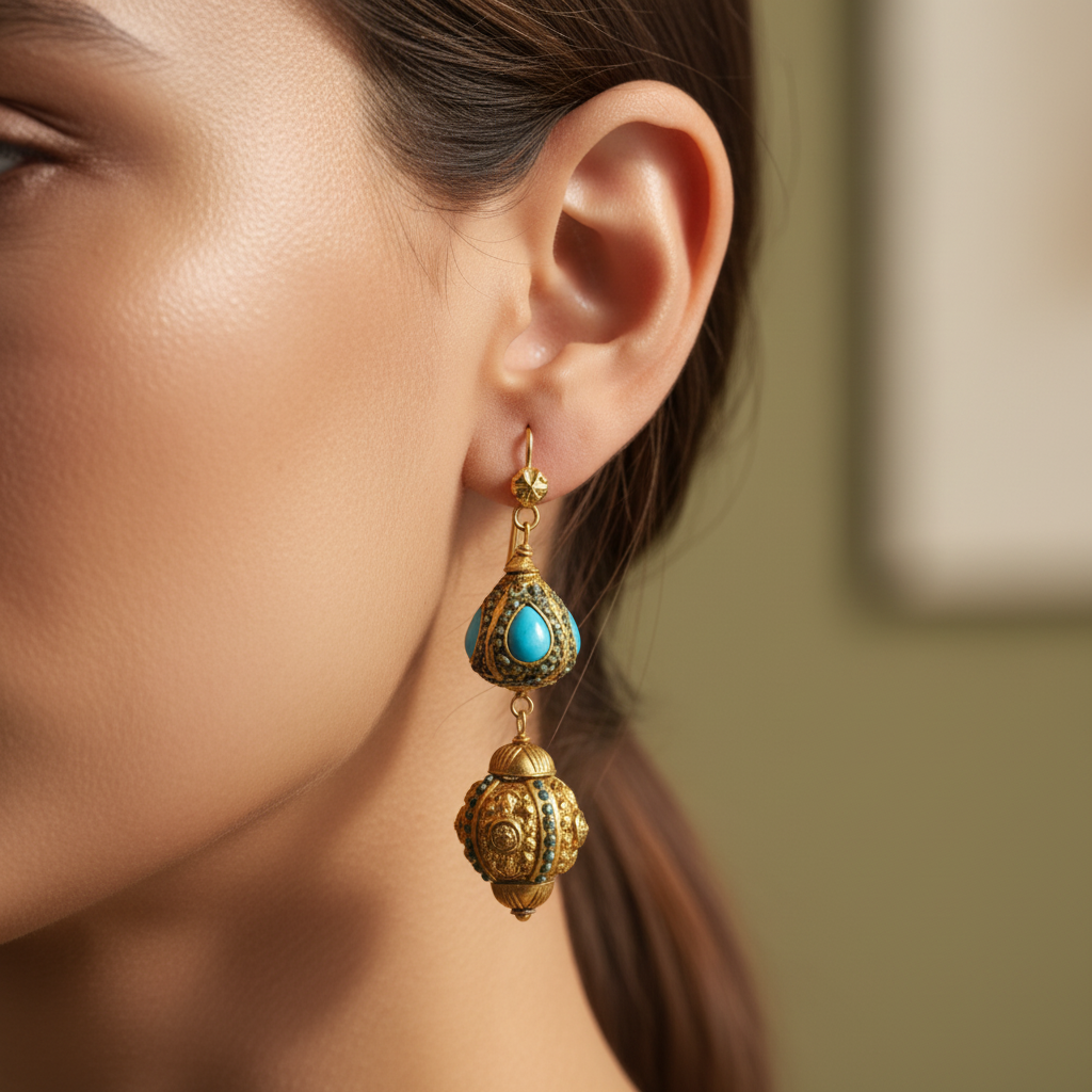 Ornate Gold Turquoise Earrings