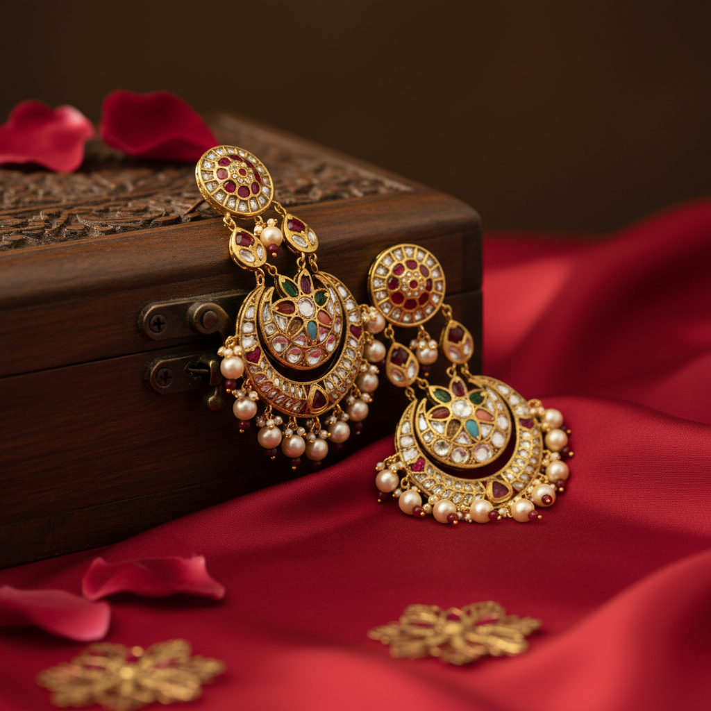 Chandbali Kundan Pearl Earrings