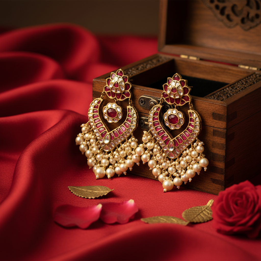 Ethnic Pearl Ruby Earrings