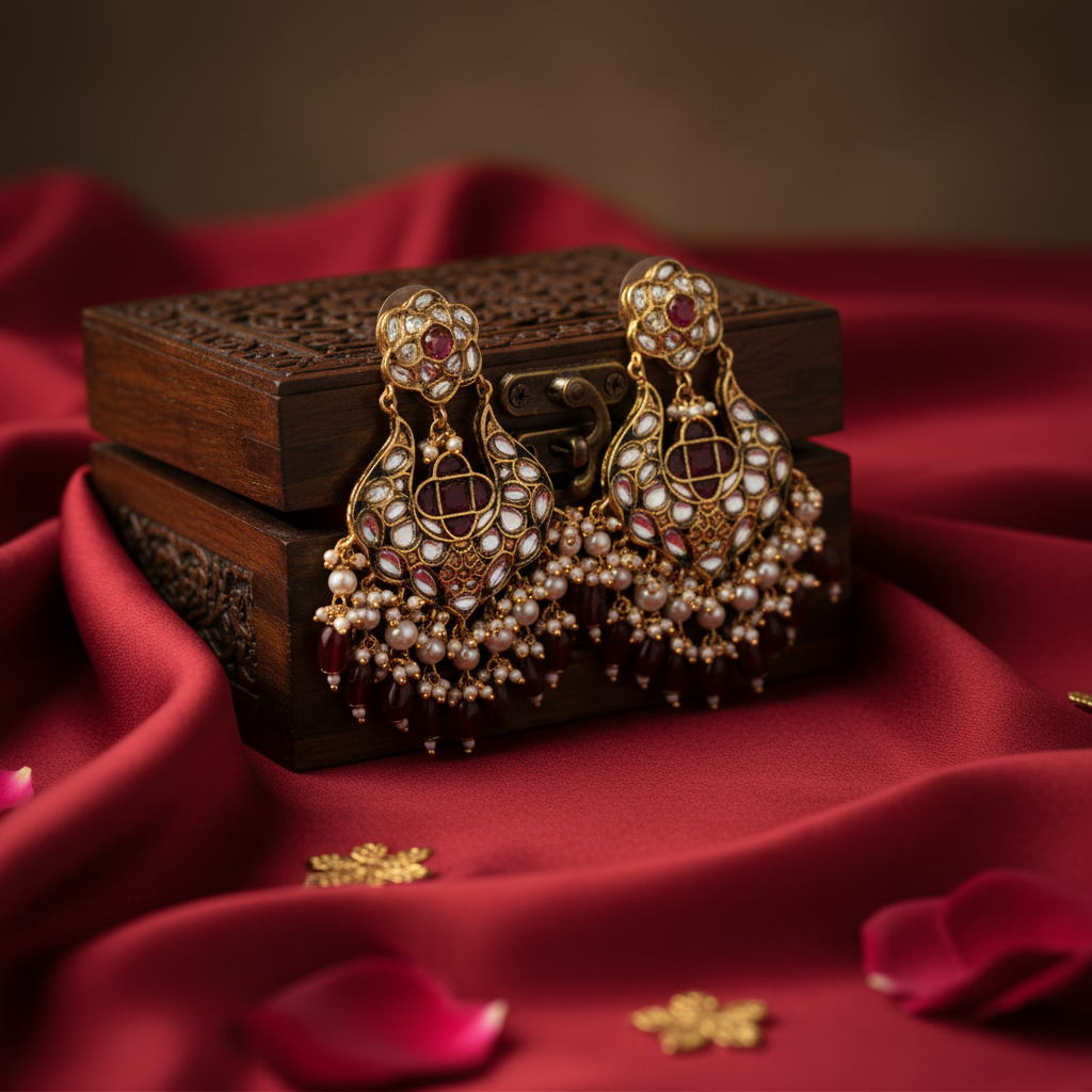 Traditional Ruby Pearl Earrings