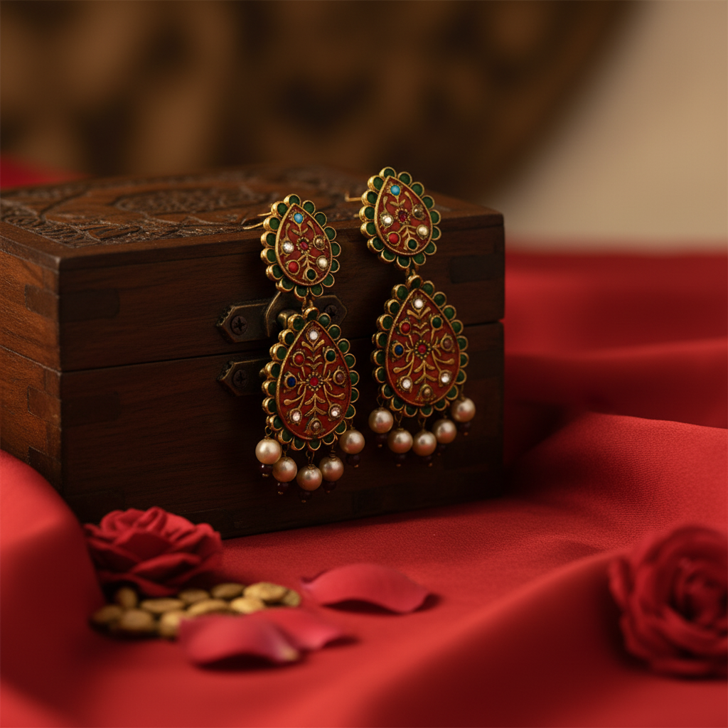 Embellished Drop Pearl Earrings