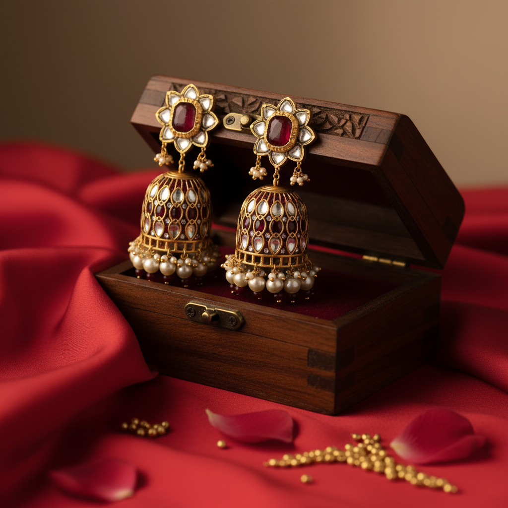 Floral Kundan Jhumka Earrings