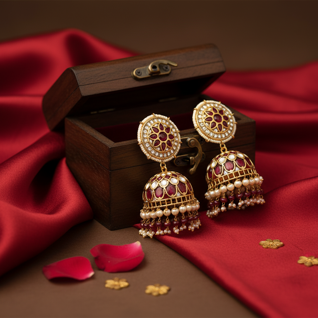 Ruby Pearl Jhumka Earrings