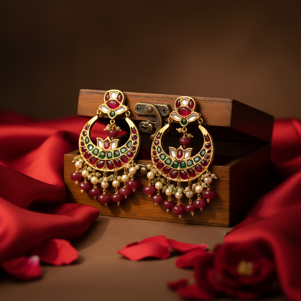 Kundan Crescent Pearl Earrings