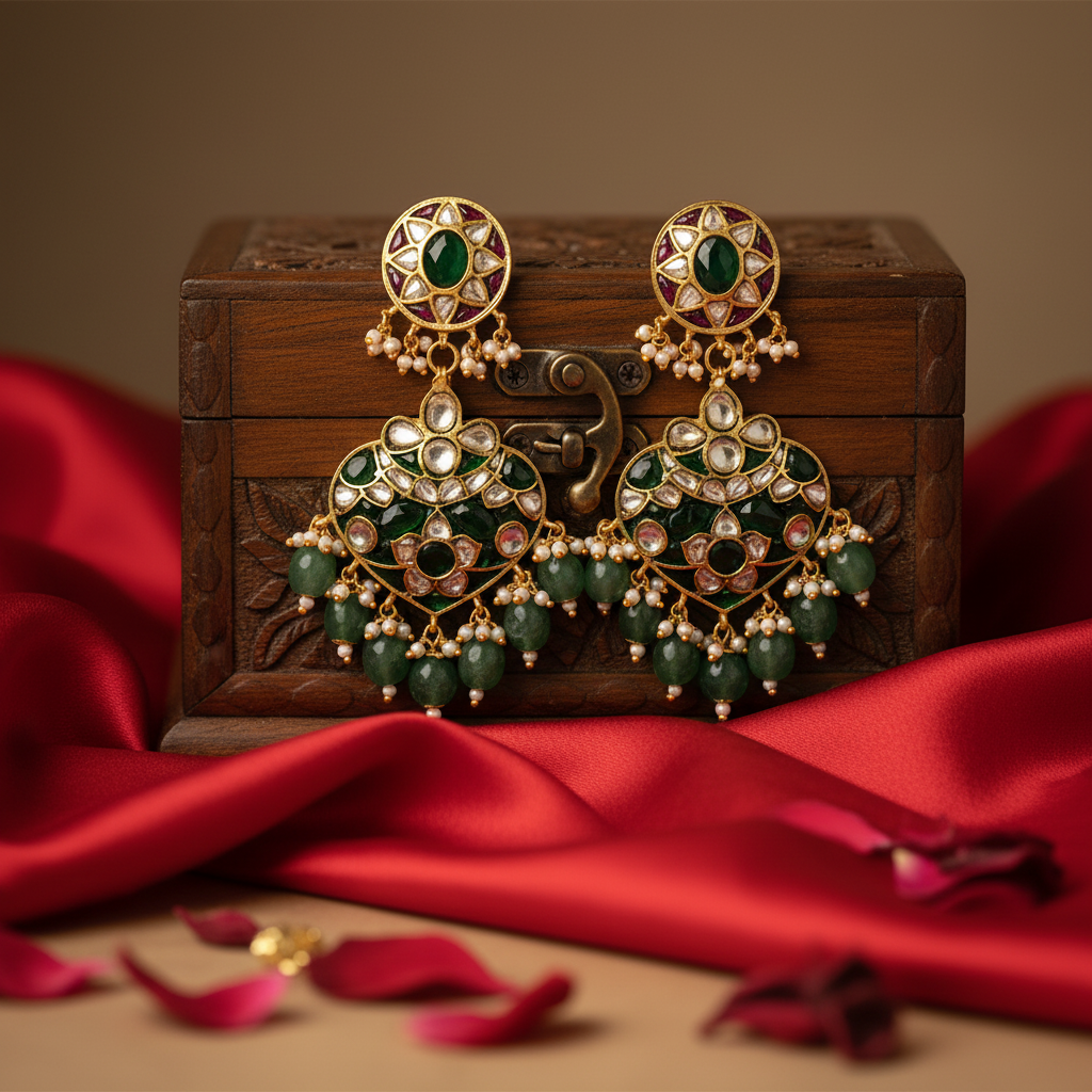 Royal Emerald Kundan Drops