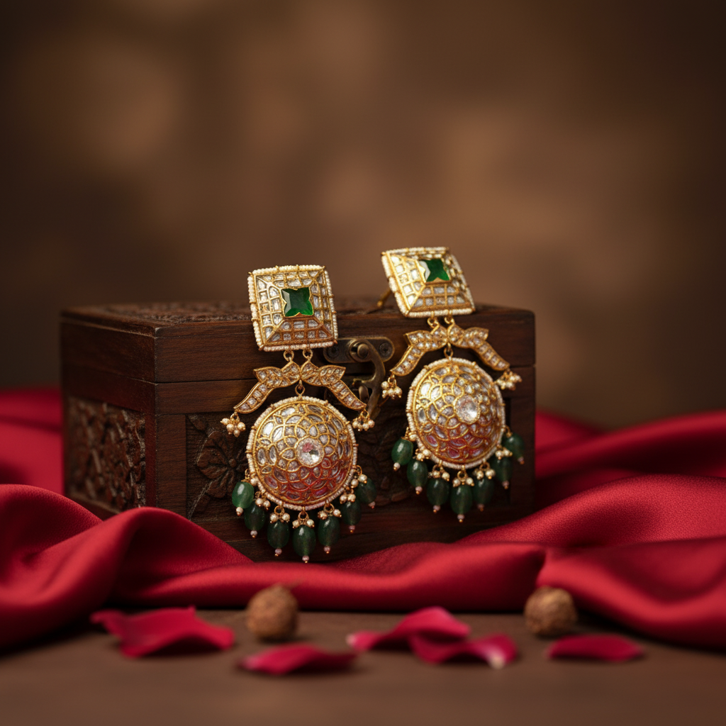 Emerald Kundan Drop Earrings