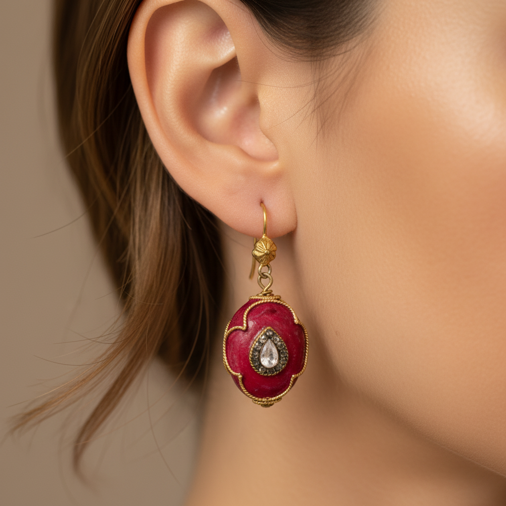Red Stone Drop Earrings