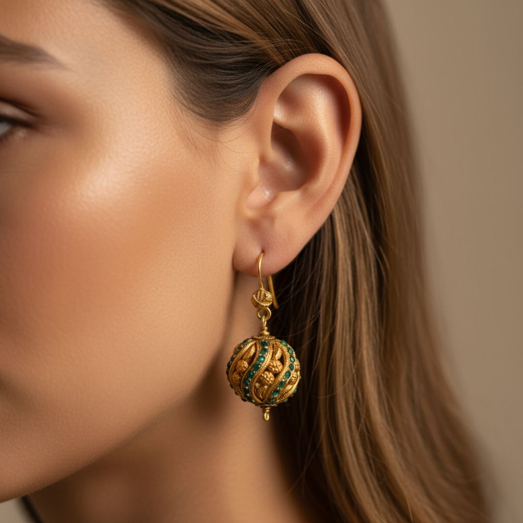 Gold Green Drop Earrings