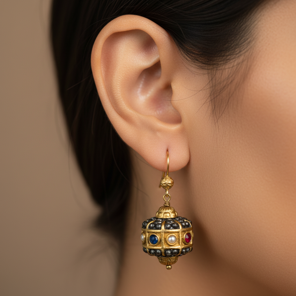 Ornate Gemstone Dangle Earrings
