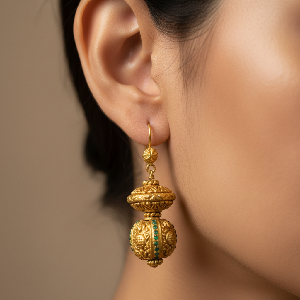 Gold Dangle Emerald Earrings