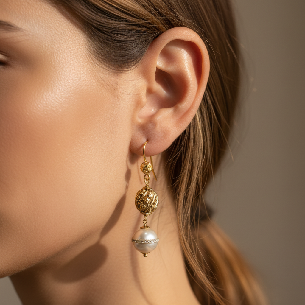 Regal Pearl Gold Earrings