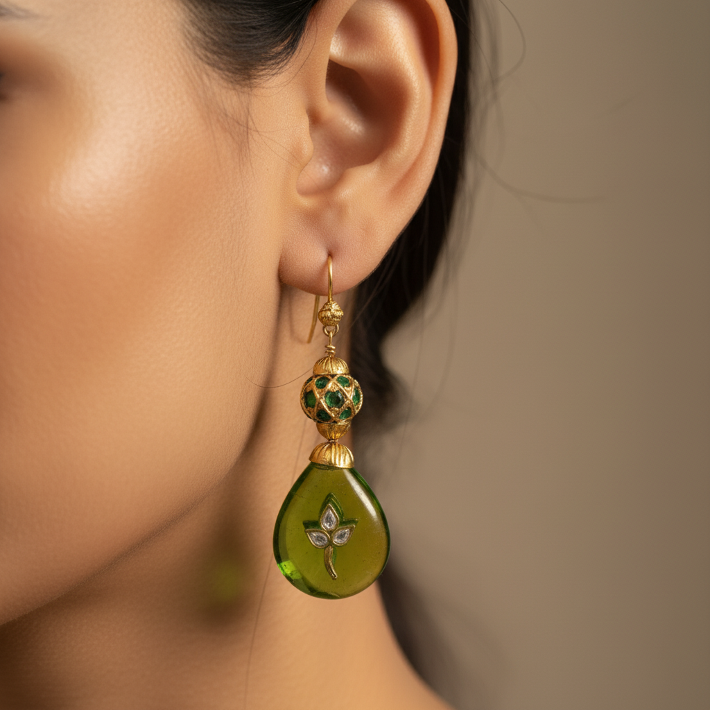 Green Teardrop Dangle Earrings