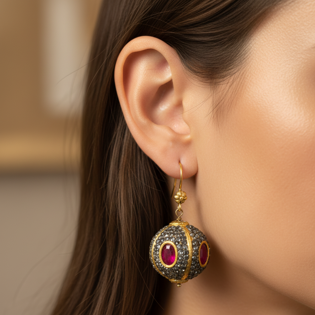 Ruby & Diamond Drop Earrings