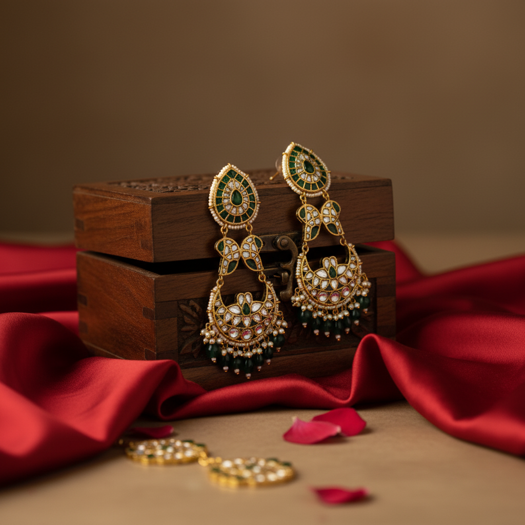 Emerald Polki Chandbali Earrings