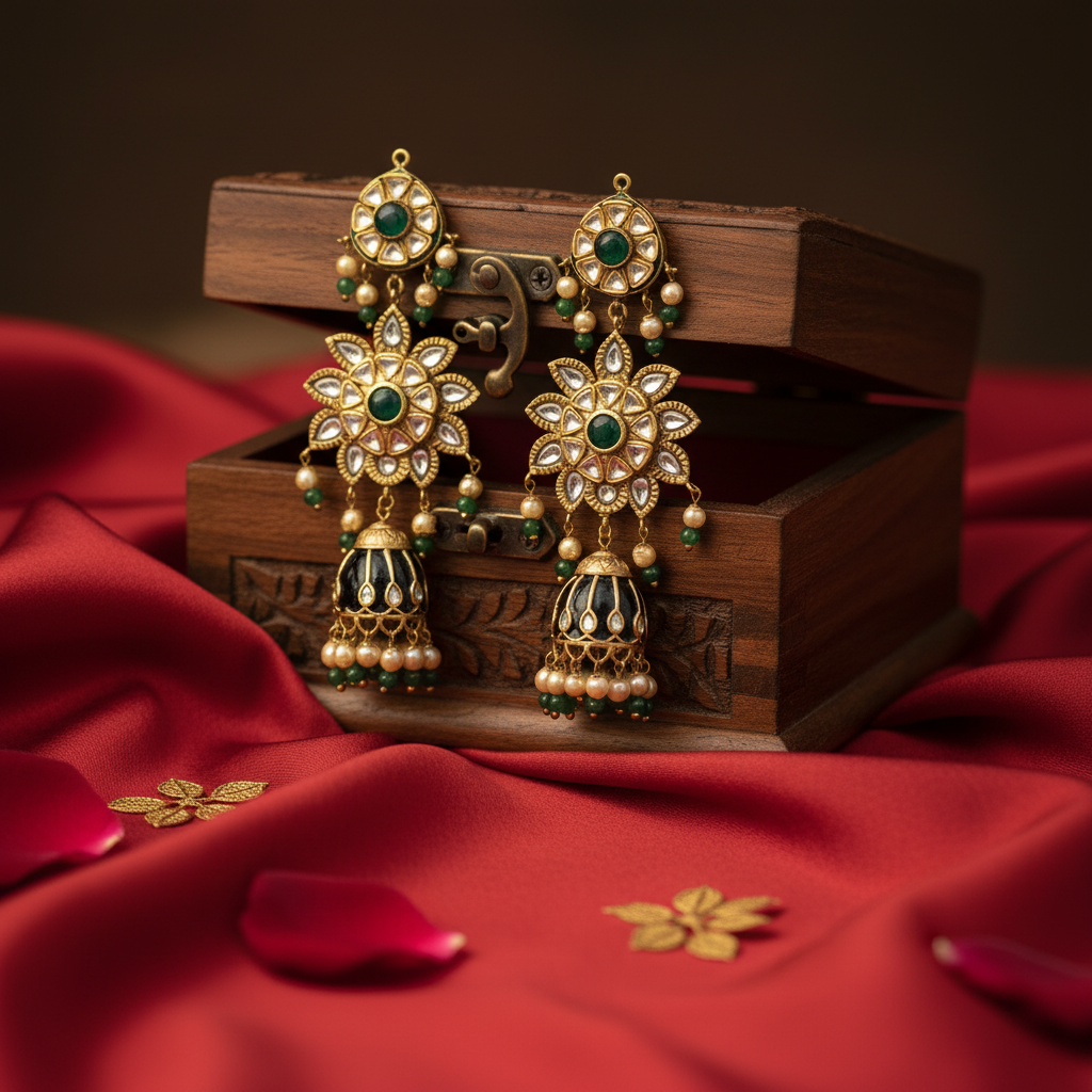Emerald Polki Jhumka Earrings