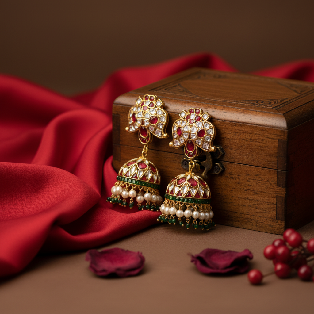 Ruby Polki Jhumka Earrings