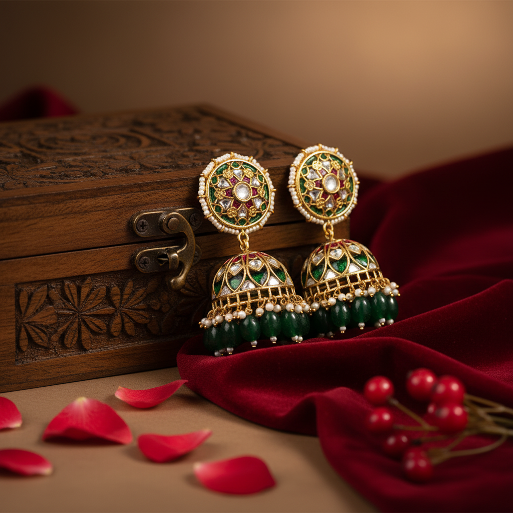 Emerald Ruby Jhumka Earrings