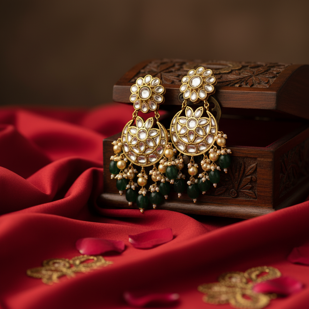 Polki Emerald Drop Earrings