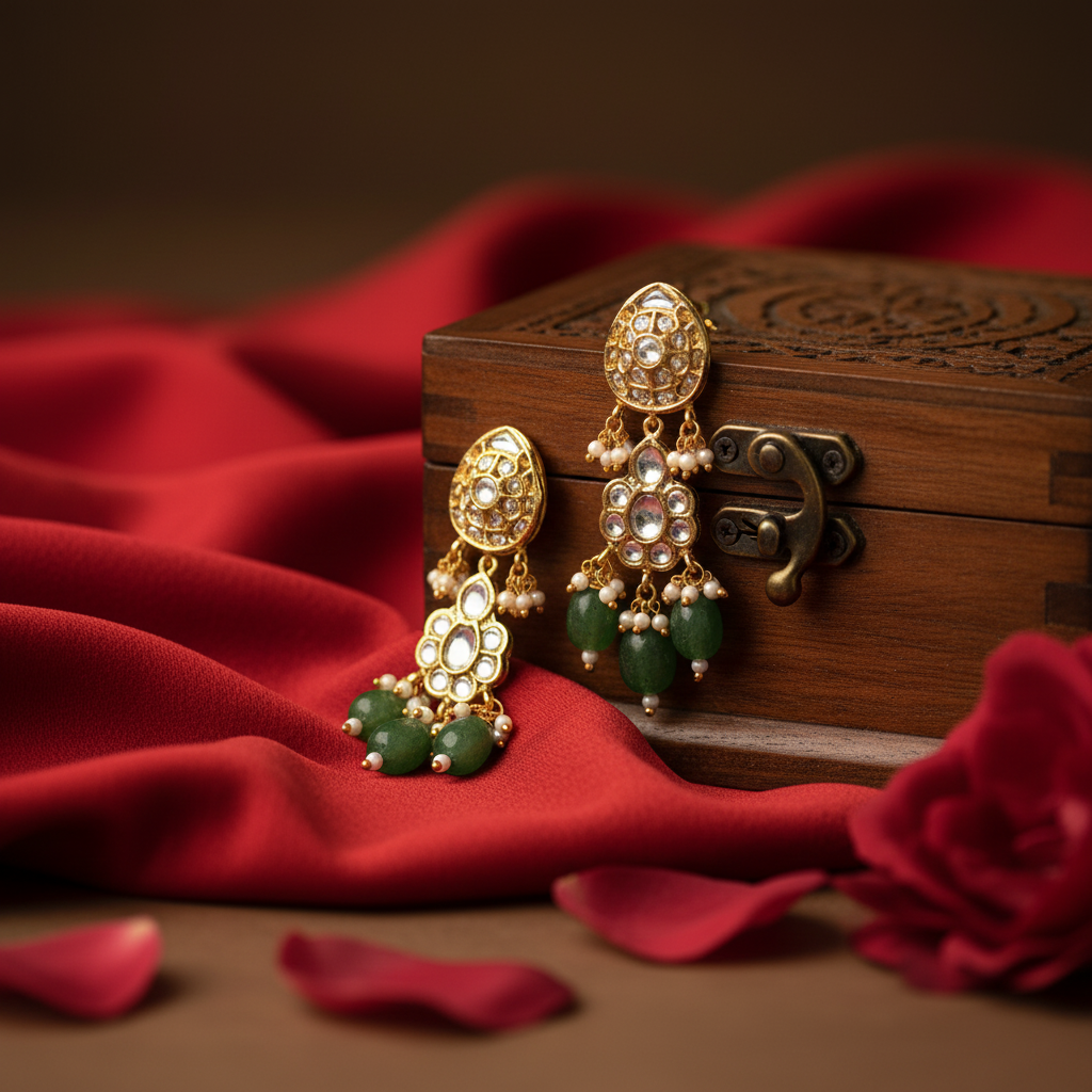 Pristine Polki Emerald Dangle Drops