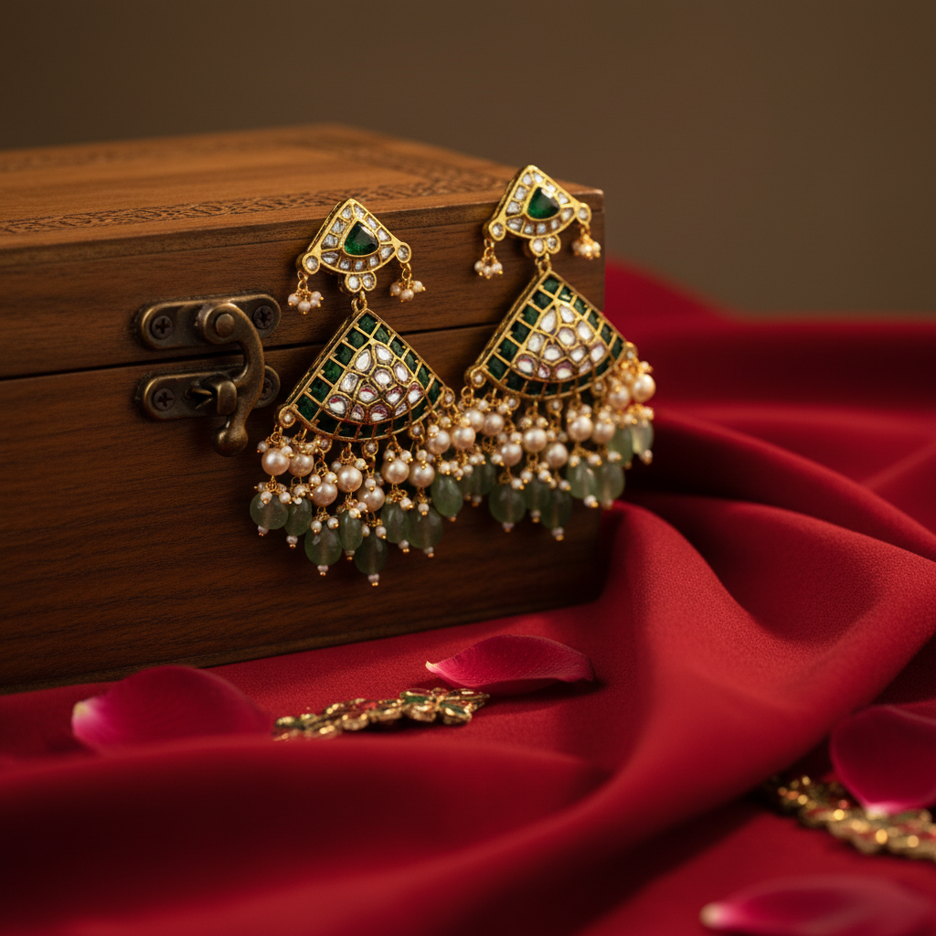 Emerald Polki Chandelier Earrings
