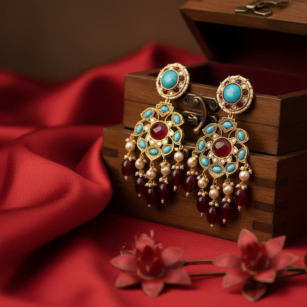 Ruby Turquoise Chandelier Earrings