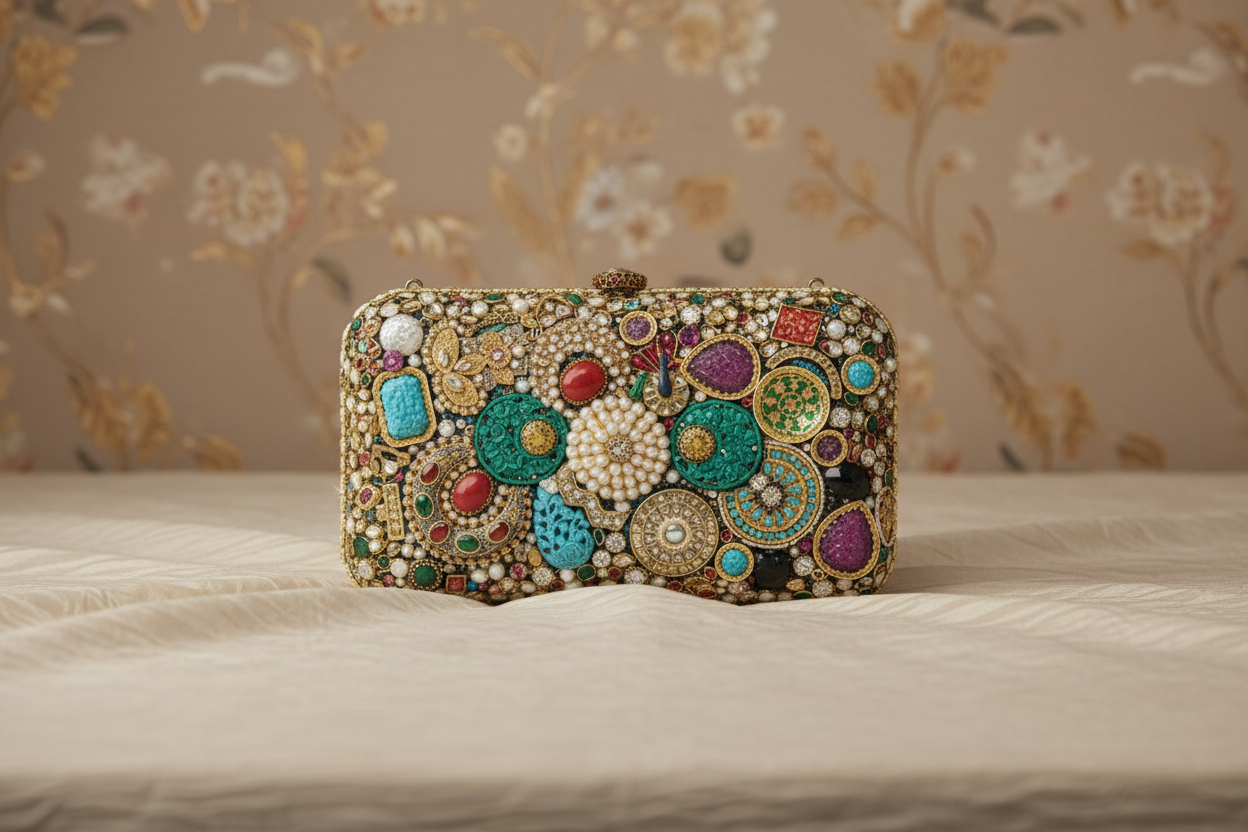 Embellished Golden Hard Case Clutch