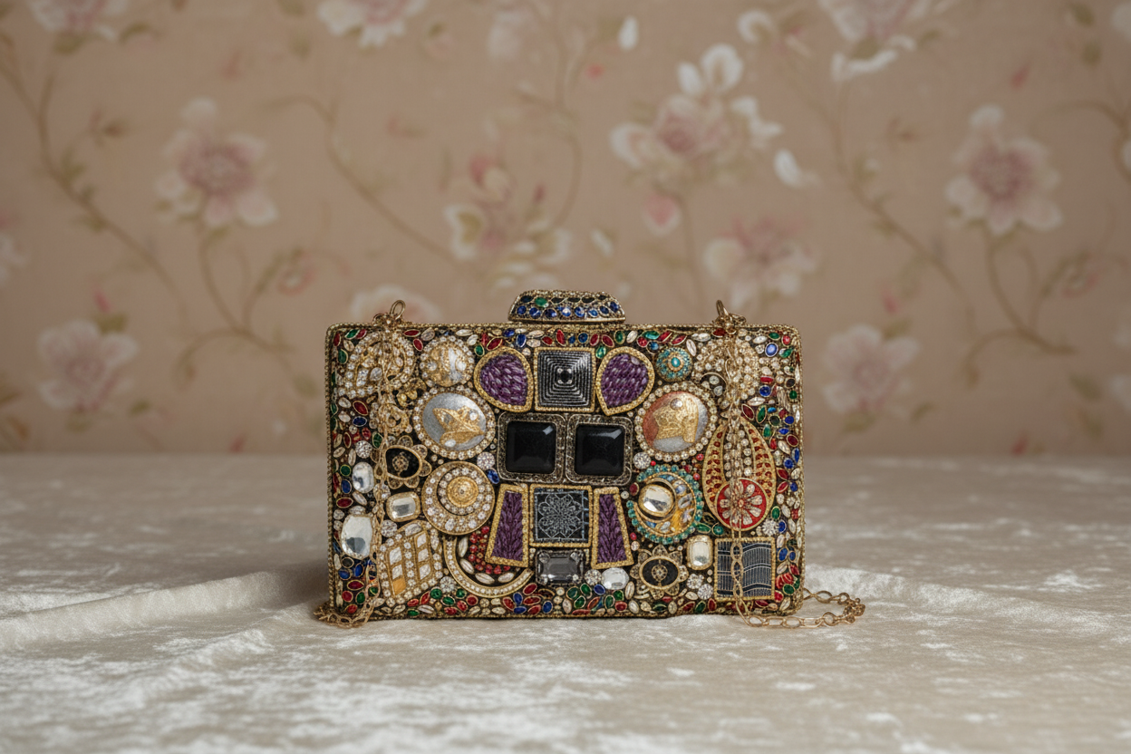 Jeweled Embellished Clutch Bag By Fluorite