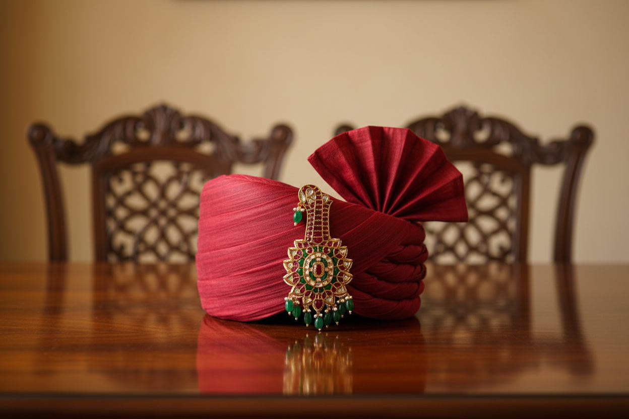 Regal Emerald & Ruby Polki Kalgi