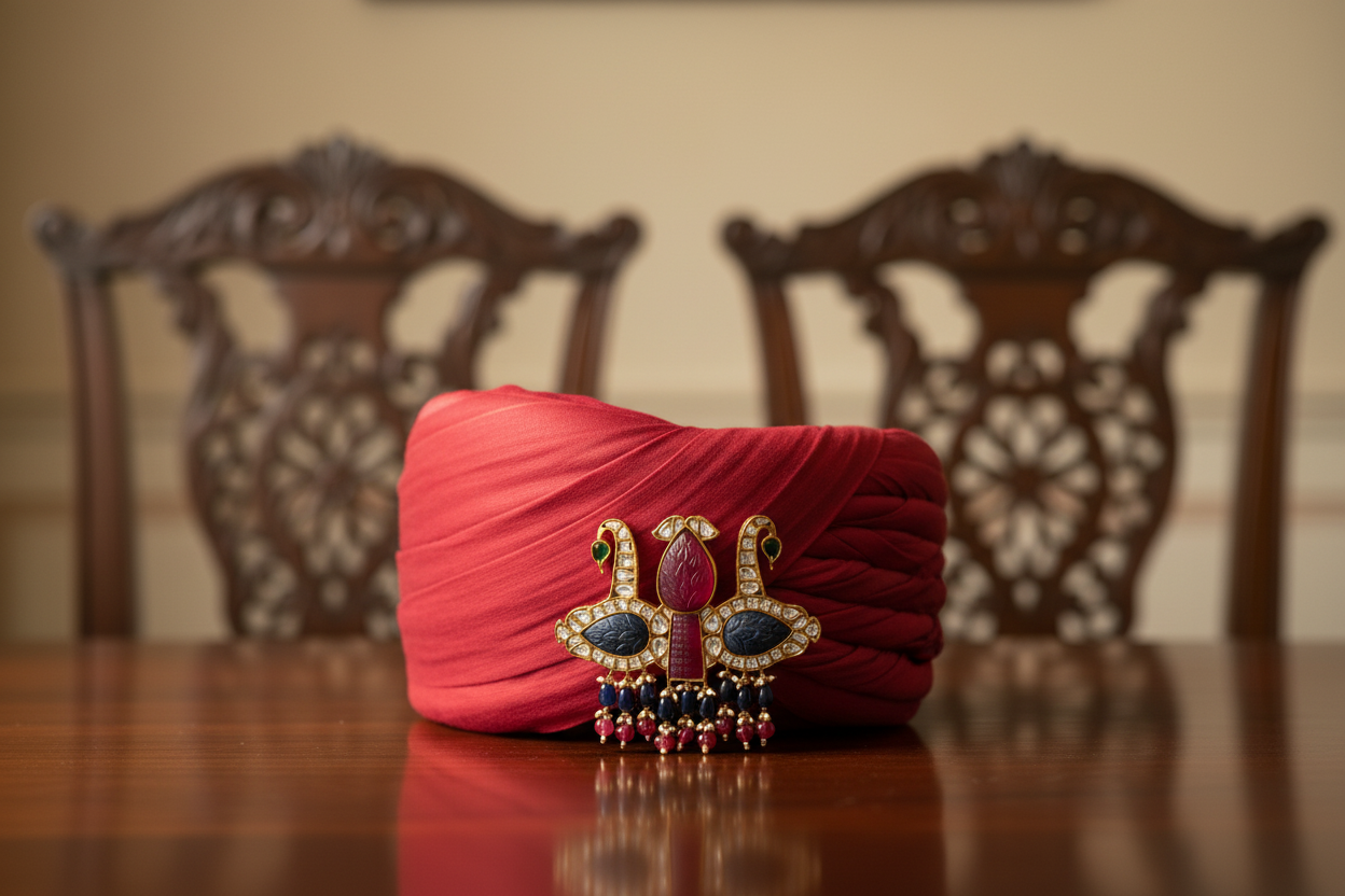 Traditional Gold Kalgi with Gemstone Embellishments