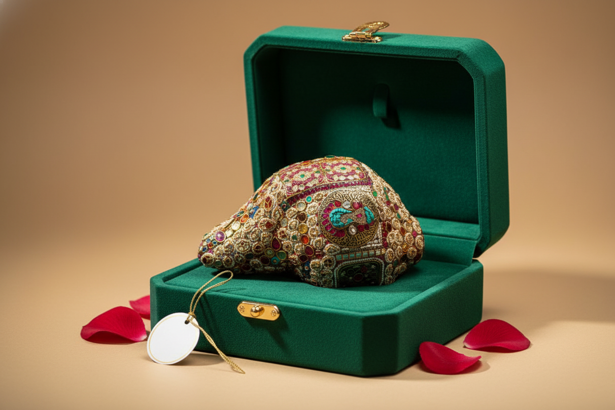 Ornate Gemstone & Gold Embellished Conch