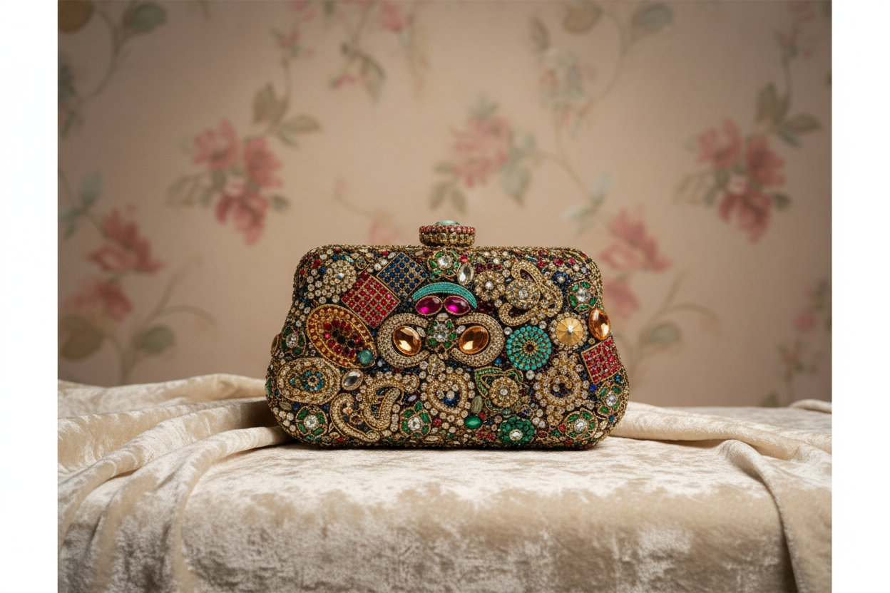 Luxurious Multi-Gem Embellished Clutch Bag