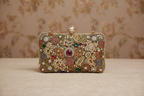 Embellished Gemstone & Kundan Clutch with Chain