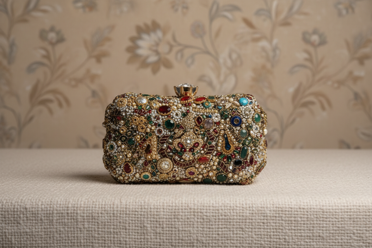 Multi-Gemstone & Pearl Embellished Clutch Bag
