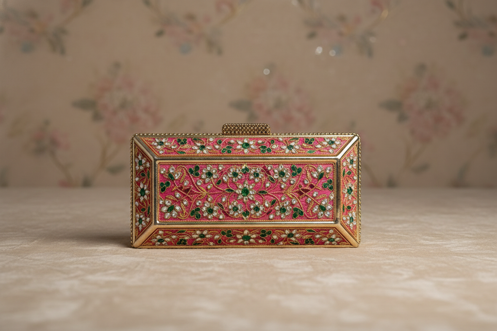 Pink Floral Embellished Box Clutch